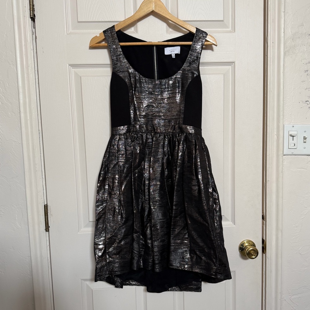 Adam Lippes Shimmering Black and Silver Knee-Length Dress